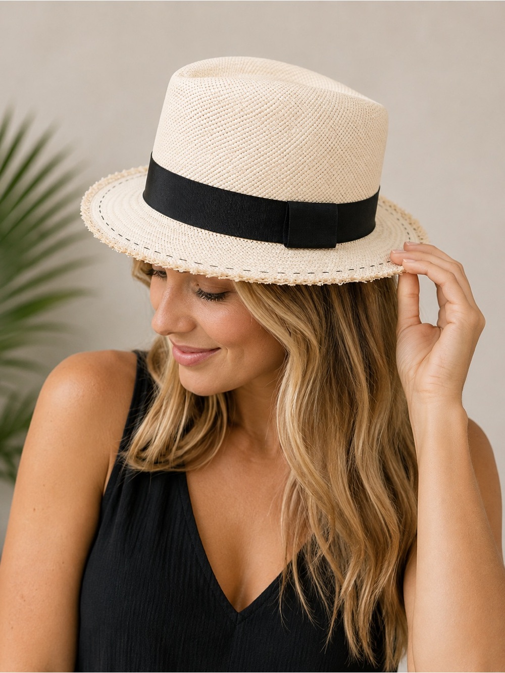 J. Crew Genuine Panama Hat M-L with Ornate‎ Style & Grosgrain Ribbon